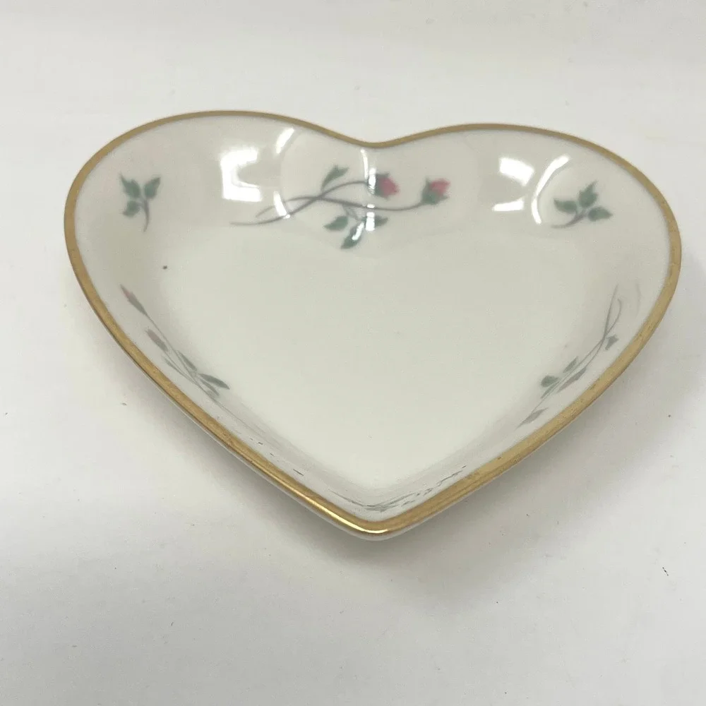 Lenox‎ Rose Manor Heart Trinket Dish Ivory China Pink Rose Gold Trim Made in USA